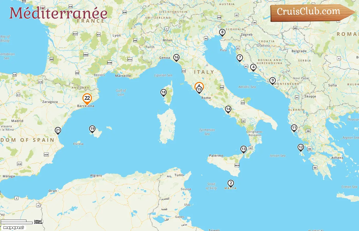 Croisière en Méditerranée de Civitavecchia à Barcelone à bord du navire Queen Elizabeth avec escales en Italie, à Malte, en Croatie, en Grèce, en France et en Espagne pendant 22 jours