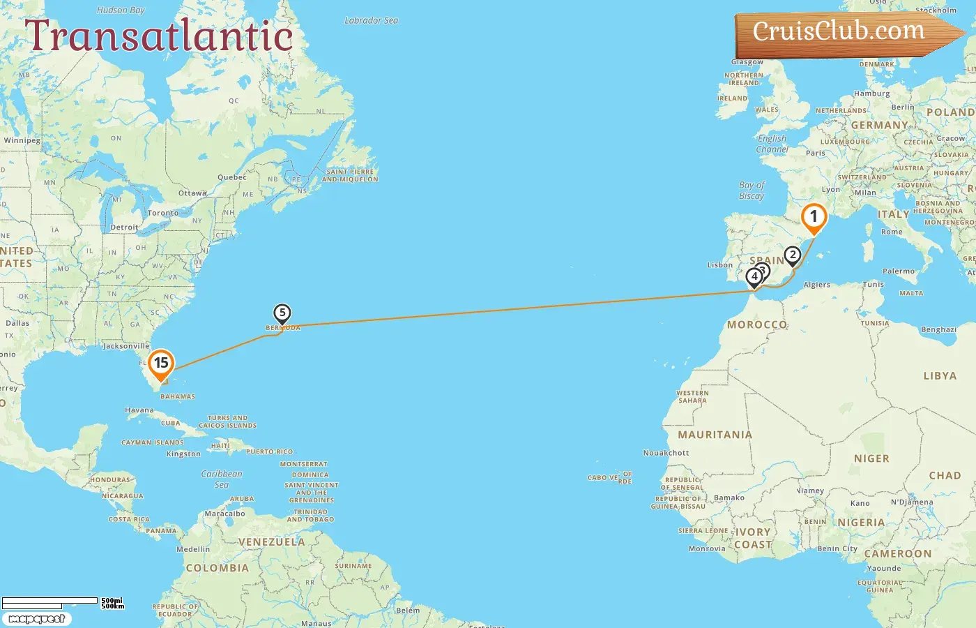 Cruise in the Transatlantic from Barcelona to Fort Lauderdale aboard Oosterdam ship with visits to Spain, Gibraltar, Bermuda, and USA for 15 days