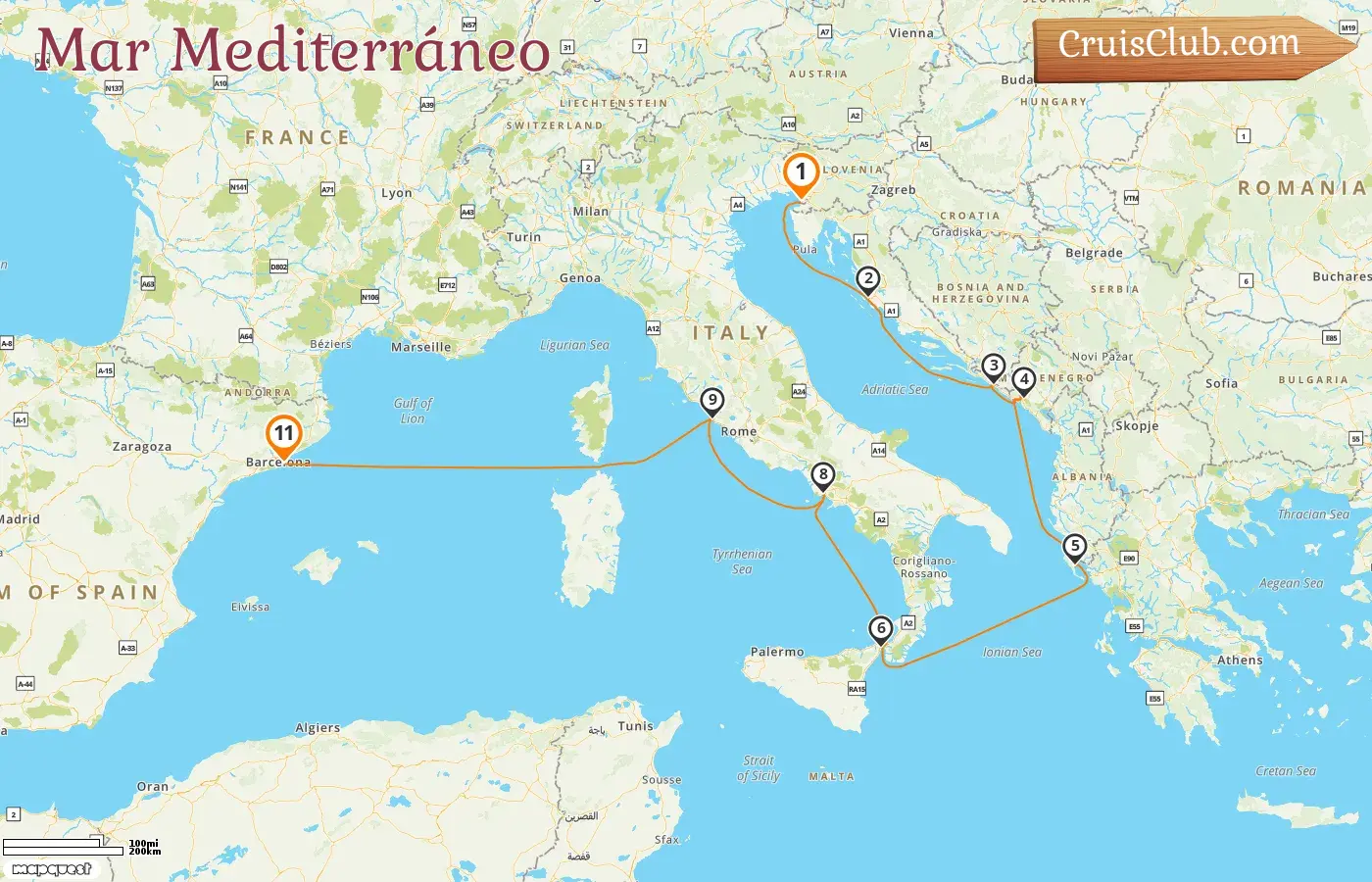 Crucero por el Mediterráneo de Trieste a Barcelona a bordo del barco Oosterdam con visitas a Italia, Croacia, Montenegro, Grecia y España por 11 días
