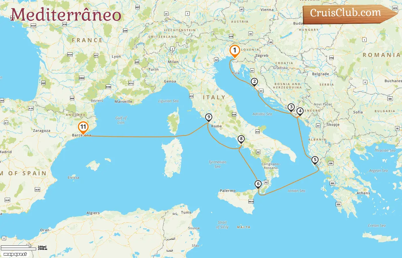 Cruzeiro no Mediterrâneo de Trieste a Barcelona a bordo do navio Oosterdam com visitas à Itália, Croácia, Montenegro, Grécia e Espanha por 11 dias