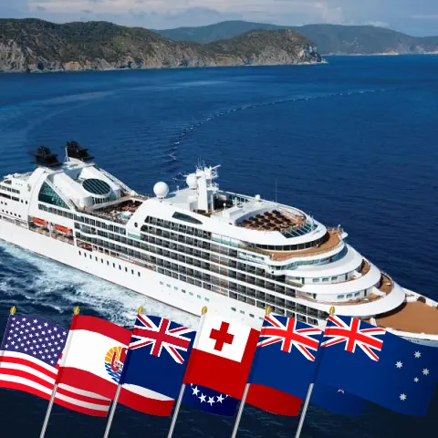 Cruise in the World trip from Miami to Sydney aboard Seabourn Quest ship with visits to USA, Panama, Ecuador, Peru, Chile, French Polynesia, Cook Islands, Tonga, New Zealand, and Australia for 63 days