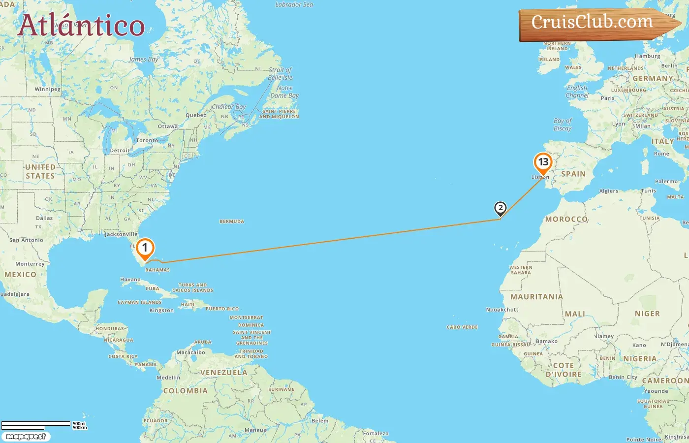 Crucero Transatlántico de Miami a Lisboa a bordo del barco Seabourn Quest con visitas a Estados Unidos y Portugal por 13 días