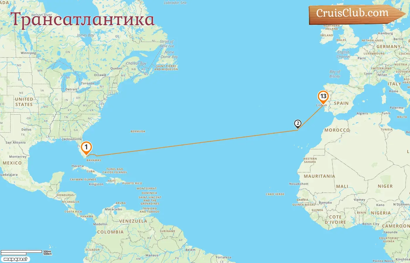 Круиз по Трансатлантике из Майами в Лиссабон на борту судна Seabourn Quest с посещениями США и Португалии на 13 дней