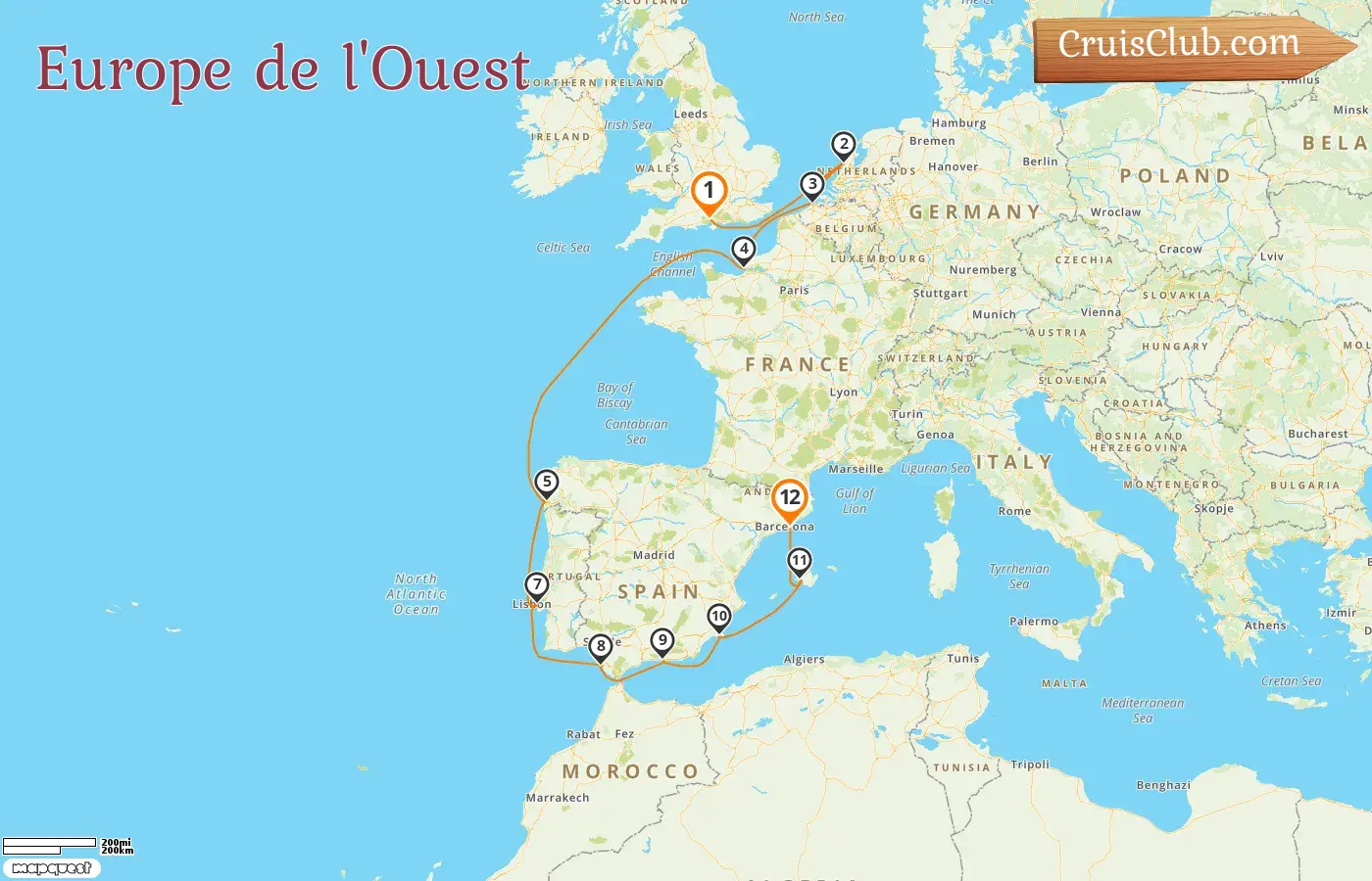 Croisière en Europe de l`Ouest de Southampton à Barcelone à bord du navire Norwegian Sky avec des visites aux Pays-Bas, en Belgique, en France et en Espagne pendant 12 jours