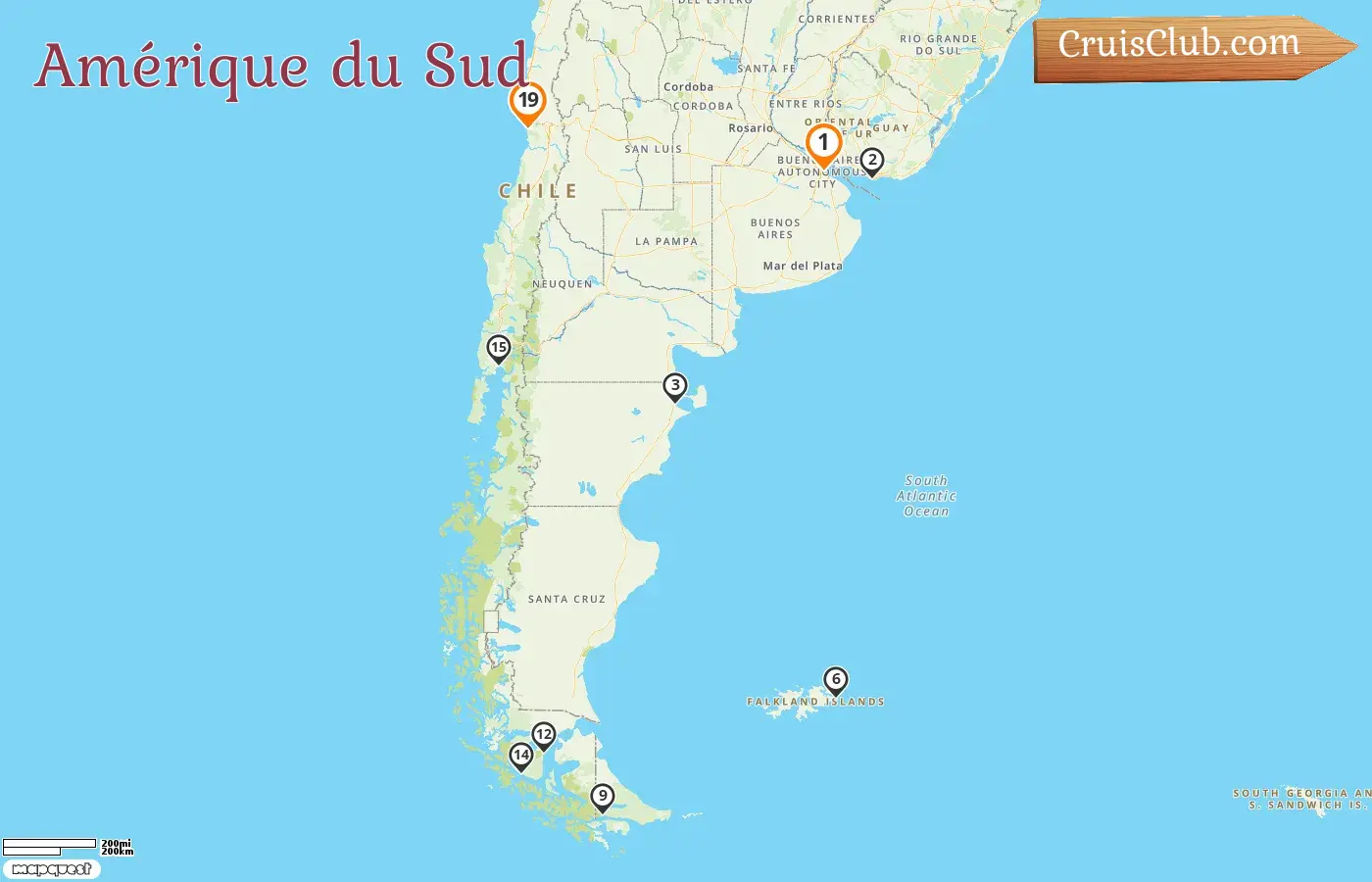 Croisière en Amérique du Sud de Buenos Aires à Valparaiso à bord du navire Silver Whisper avec escales en Argentine, en Uruguay, aux îles Falkland et au Chili pendant 19 jours