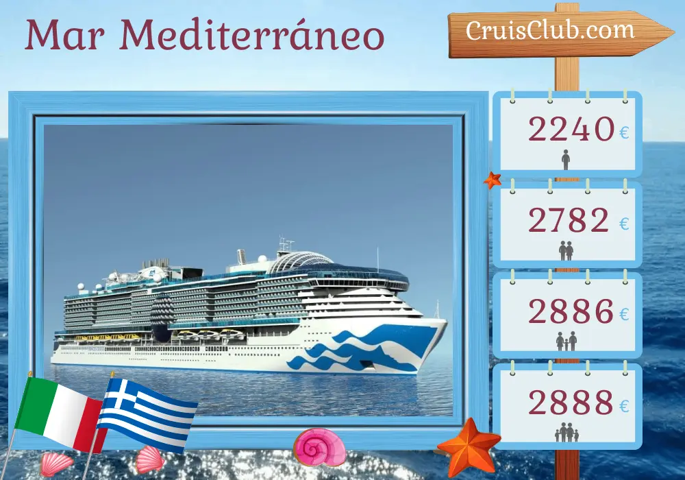 Crucero por el Mediterráneo desde Civitavecchia hasta El Pireo a bordo del barco Sun Princess con visitas a Italia, Grecia y Turquía durante 8 días