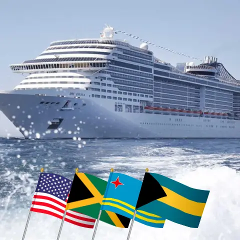 Cruise in the Caribbean from Miami aboard MSC Divina ship with visits to USA, Jamaica, Aruba, Colombia, Panama, Honduras, and Bahamas for 12 days
