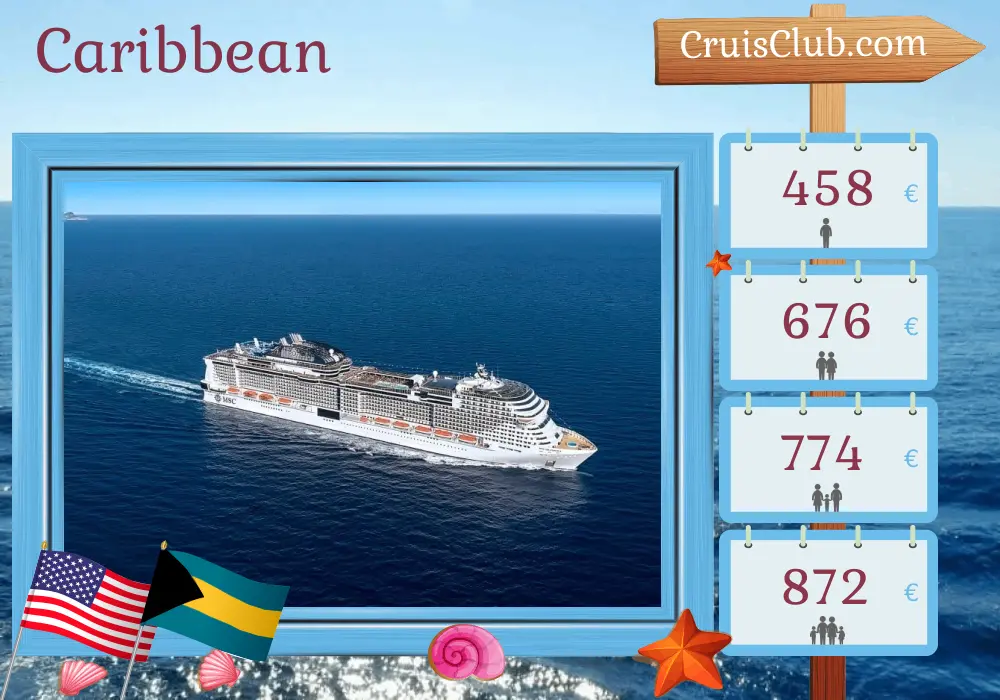 Cruise in the Caribbean from Port Canaveral / Orlando aboard MSC Grandiosa ship with visits to USA and Bahamas for 4 days