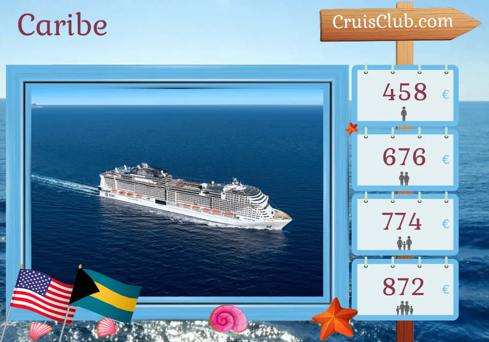 Cruzeiro no Caribe a partir de Port Canaveral / Orlando a bordo do navio MSC Grandiosa com visitas aos EUA e Bahamas por 4 dias