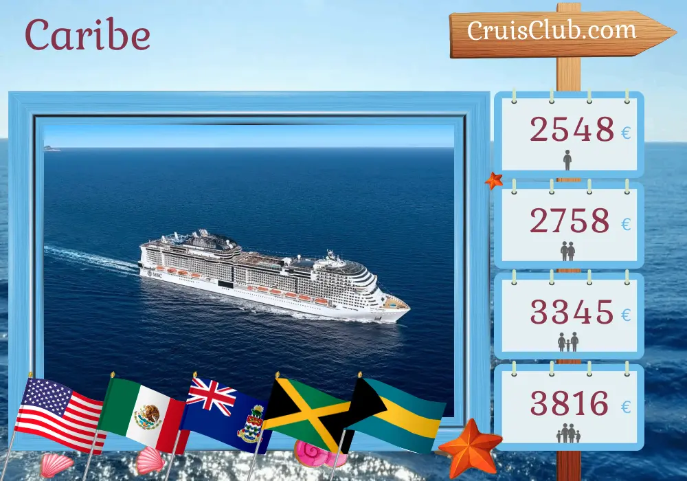 Crucero en el Caribe desde Port Canaveral / Orlando a bordo del barco MSC Grandiosa con visitas a EE. UU., México, Islas Caimán, Jamaica, Bahamas y República Dominicana por 15 días