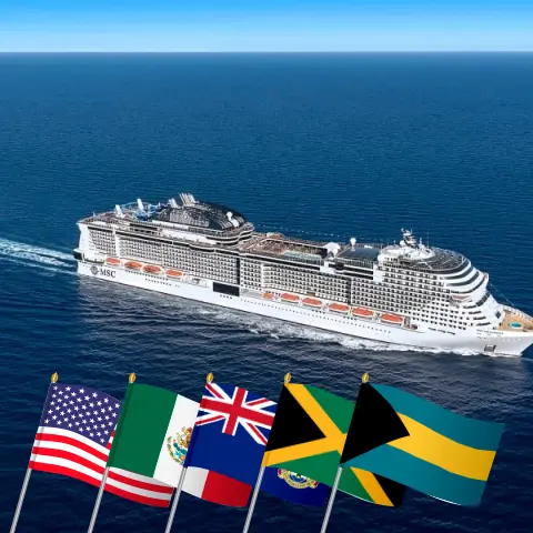 Cruise in the Caribbean from Port Canaveral / Orlando aboard MSC Grandiosa ship with visits to USA, Mexico, Cayman Islands, Jamaica, Bahamas, and Dominican Republic for 15 days