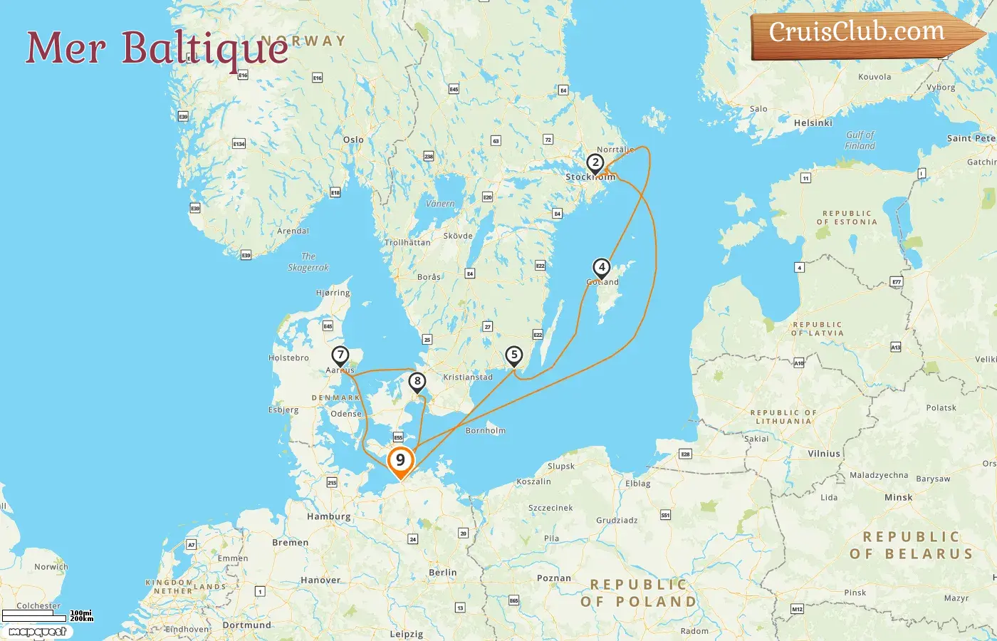 Croisière en mer Baltique au départ de Warnemünde à bord du navire AIDAmar avec des escales en Allemagne, en Suède et au Danemark pendant 9 jours