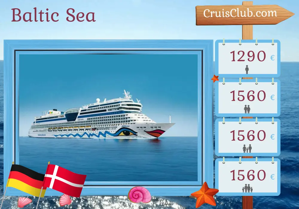 Baltic Sea Cruise from Warnemünde on board AIDAmar with stops in Germany and Denmark for 5 days
