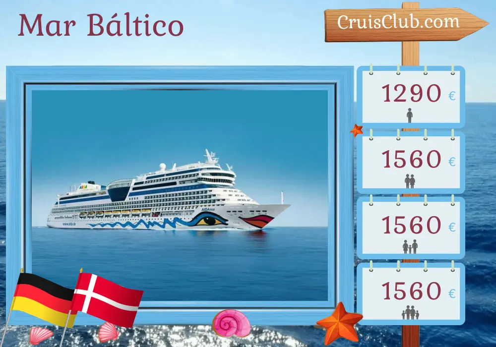 Cruzeiro no Mar Báltico saindo de Warnemünde a bordo do navio AIDAmar com visitas à Alemanha e Dinamarca por 5 dias