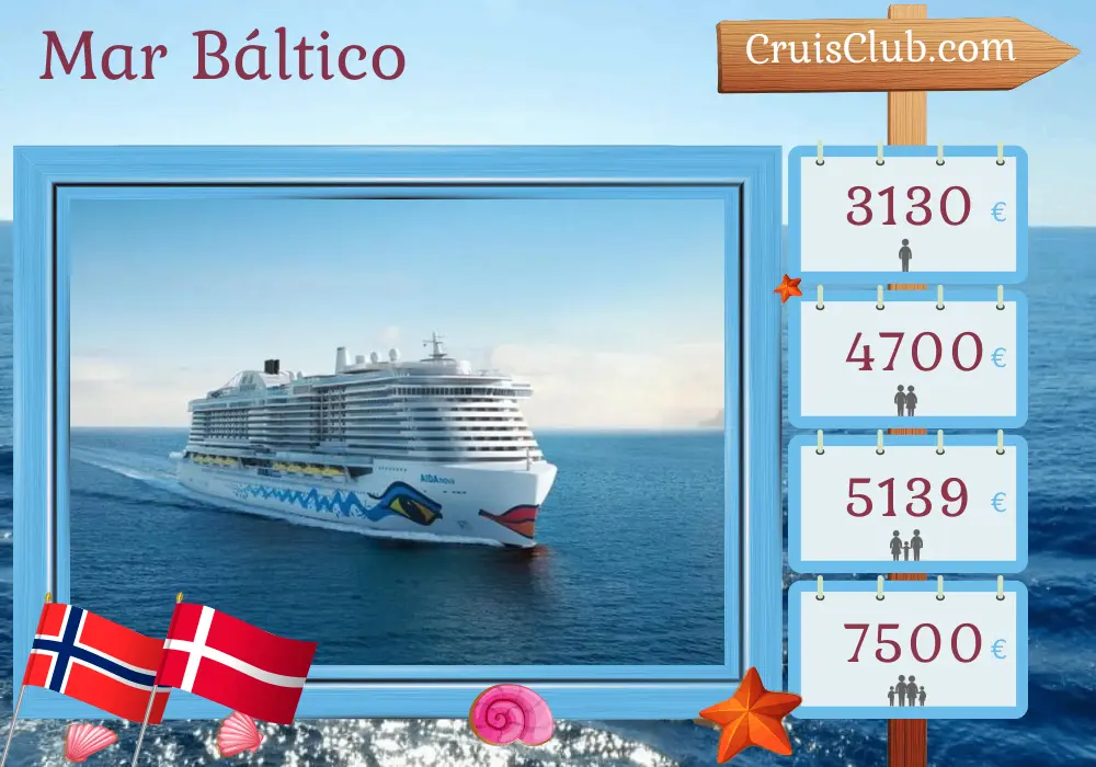 Crucero por el Mar Báltico desde Kiel a bordo del barco AIDAnova con visitas a Noruega y Dinamarca por 15 días