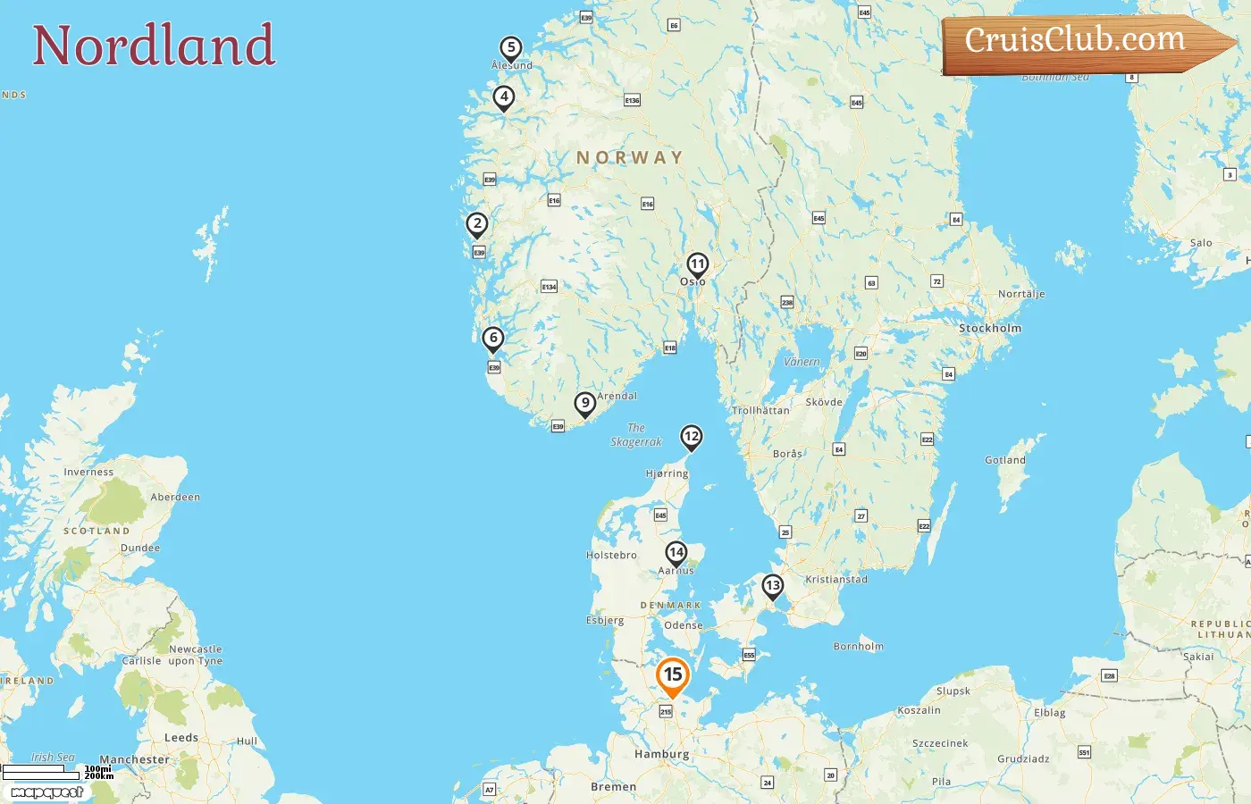 Crucero por el Norte desde Kiel a bordo del barco AIDAnova con visitas a Noruega y Dinamarca durante 15 días
