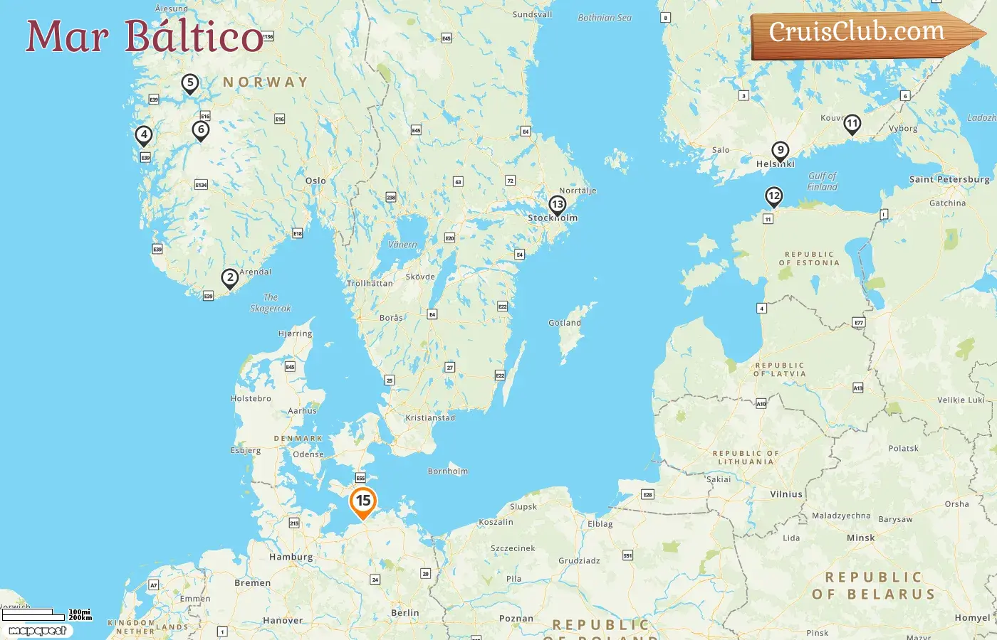 Crucero por el Mar Báltico desde Warnemünde a bordo del barco AIDAdiva con visitas a Alemania, Noruega, Finlandia, Estonia y Suecia por 15 días