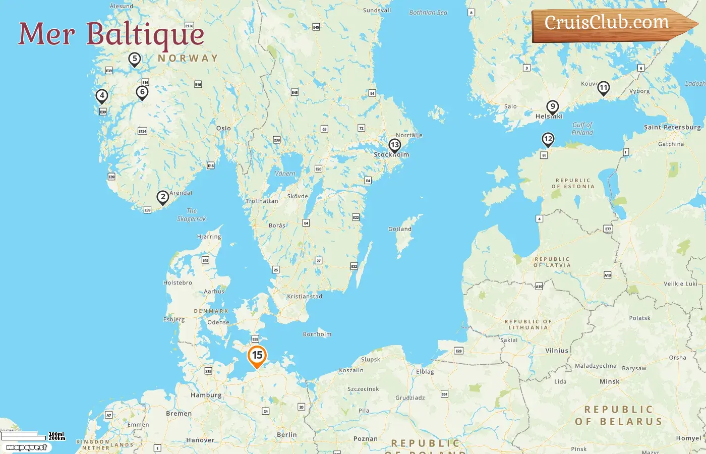 Croisière en mer Baltique au départ de Warnemünde à bord du navire AIDAdiva avec des visites en Allemagne, en Norvège, en Finlande, en Estonie et en Suède pendant 15 jours