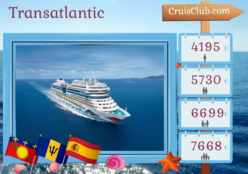 Cruise in the Transatlantic from La Romana to Las Palmas aboard AIDAsol ship with visits to Guadeloupe, Saint Vincent and the Grenadines, Barbados, and Spain for 20 days