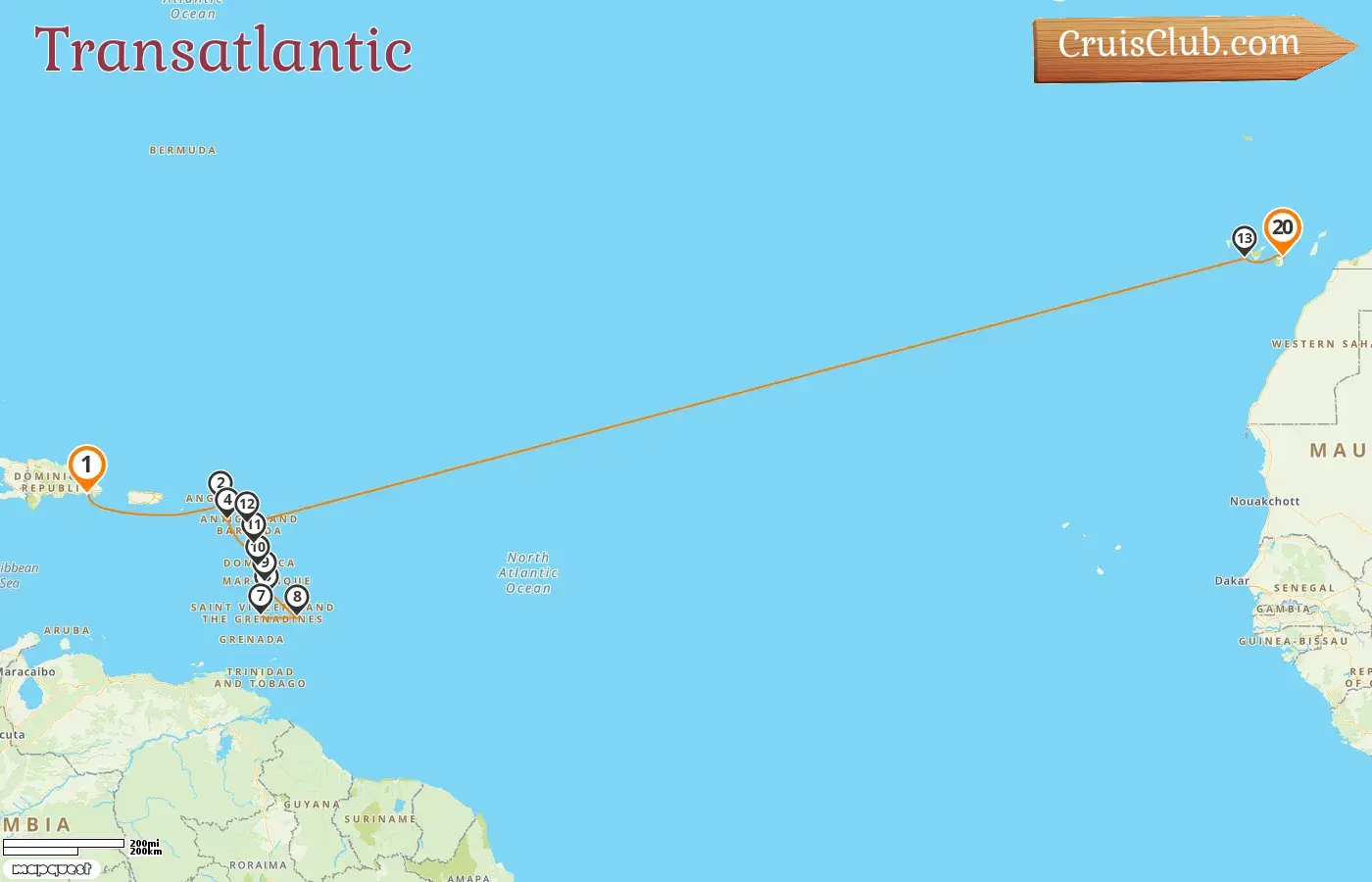 Cruise in the Transatlantic from La Romana to Las Palmas aboard AIDAsol ship with visits to Guadeloupe, Saint Vincent and the Grenadines, Barbados, and Spain for 20 days