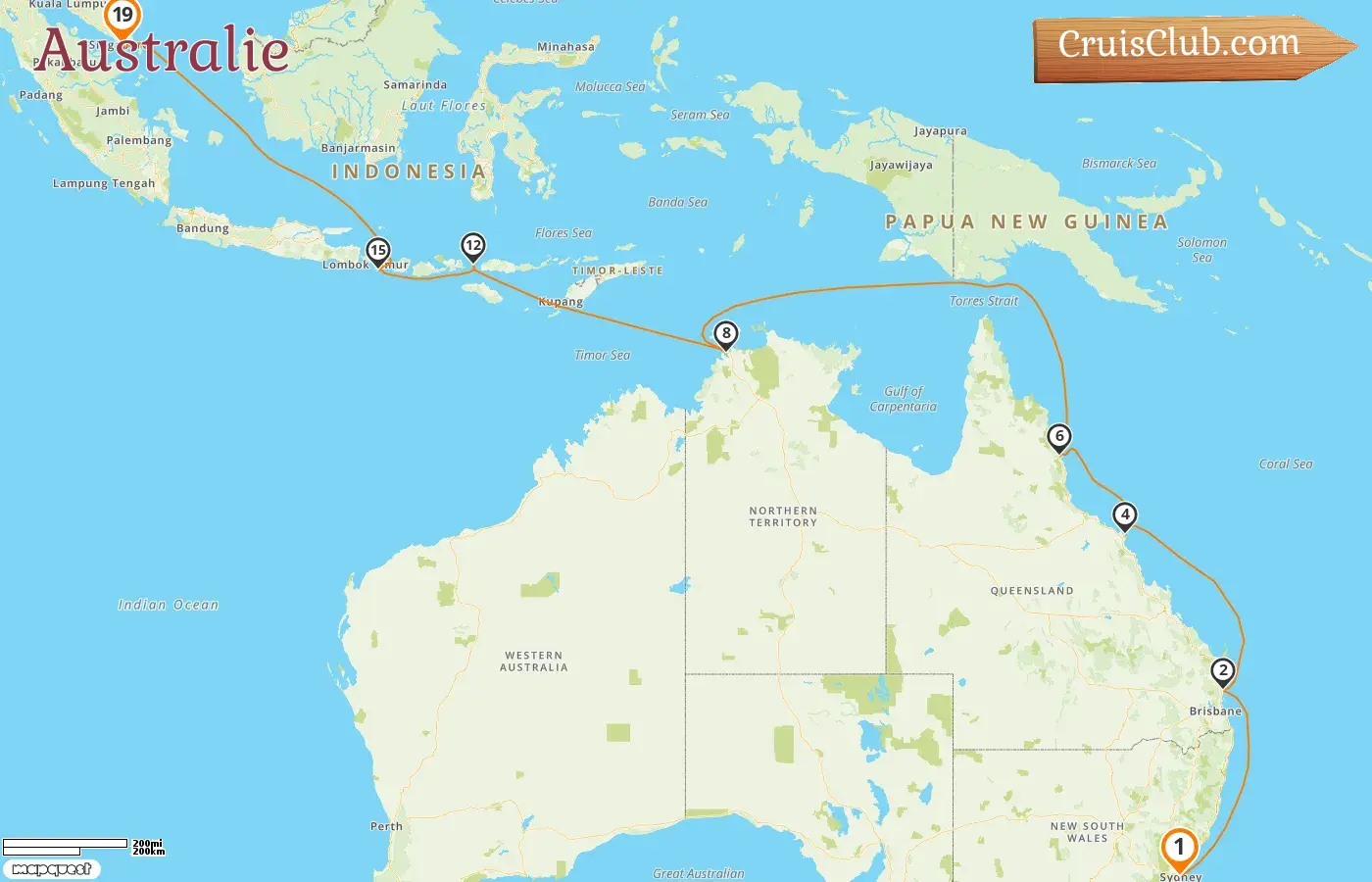 Croisière en Australie de Sydney à Singapour à bord du navire Silver Nova avec escales en Australie, en Indonésie et à Singapour pendant 19 jours