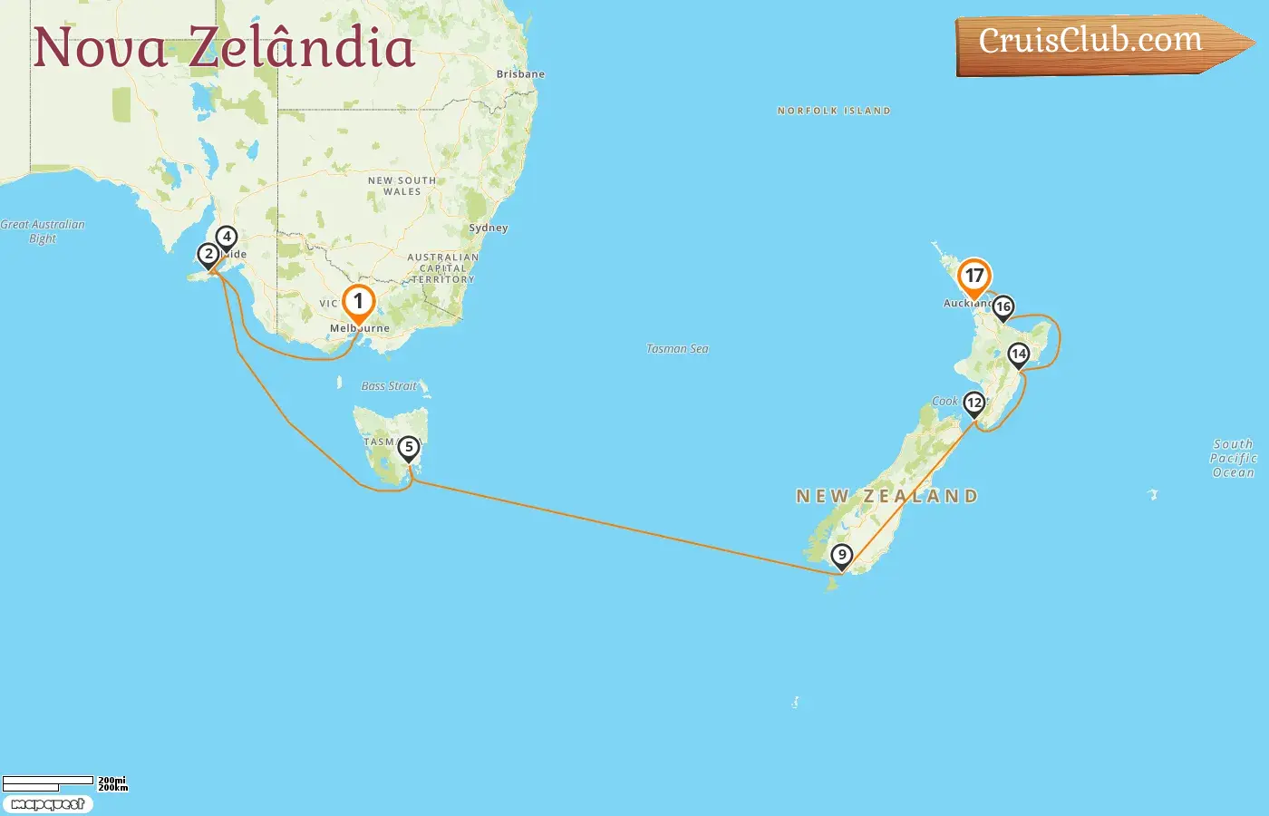 Cruzeiro de Melbourne a Auckland a bordo do navio Silver Moon com visitas à Austrália e Nova Zelândia por 17 dias