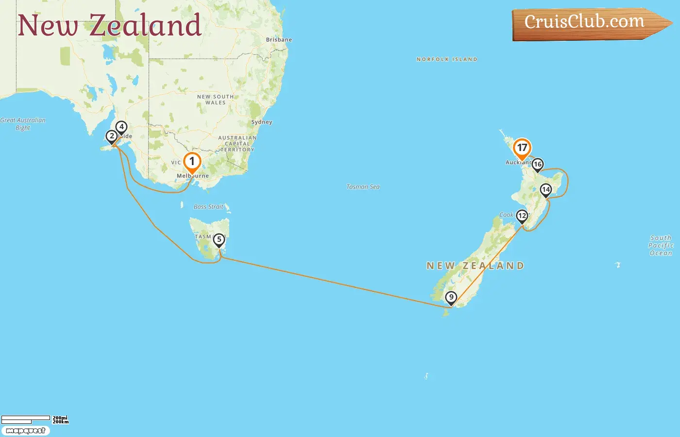 Cruise in the New Zealand from Melbourne to Auckland aboard Silver Moon ship with visits to Australia and New Zealand for 17 days
