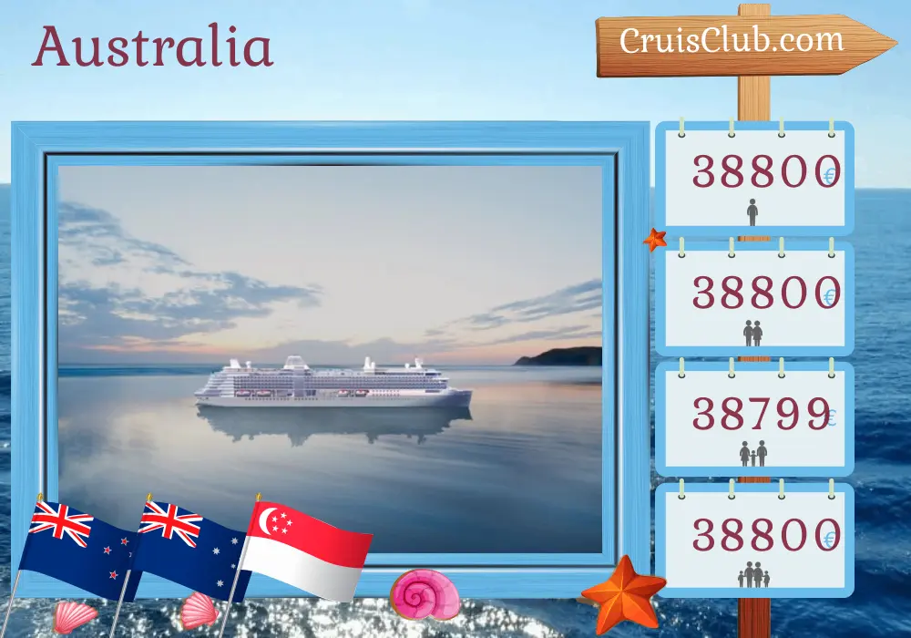 Cruise in the Australia from Auckland to Singapore aboard Silver Nova ship with visits to New Zealand, Australia, Indonesia, and Singapore for 35 days
