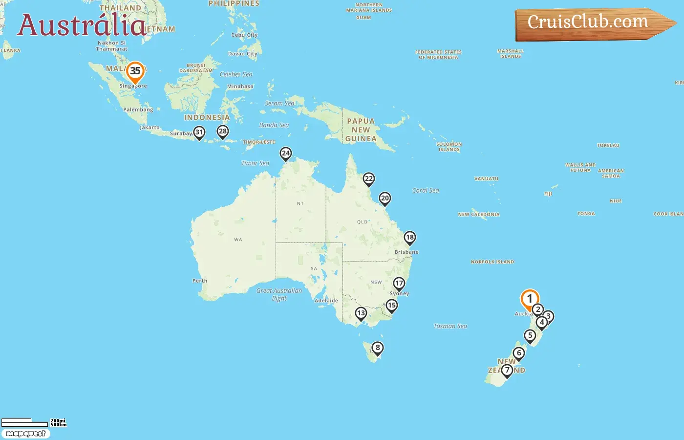 Cruzeiro pela Austrália de Auckland a Singapura a bordo do navio Silver Nova com visitas à Nova Zelândia, Austrália, Indonésia e Singapura por 35 dias