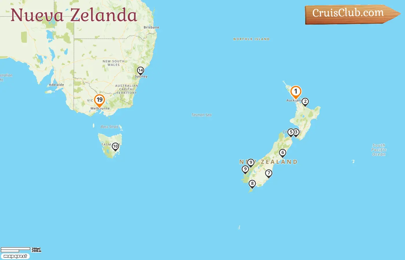 Crucero por Nueva Zelanda desde Auckland a Melbourne a bordo del barco Silver Moon con visitas a Nueva Zelanda y Australia durante 19 días