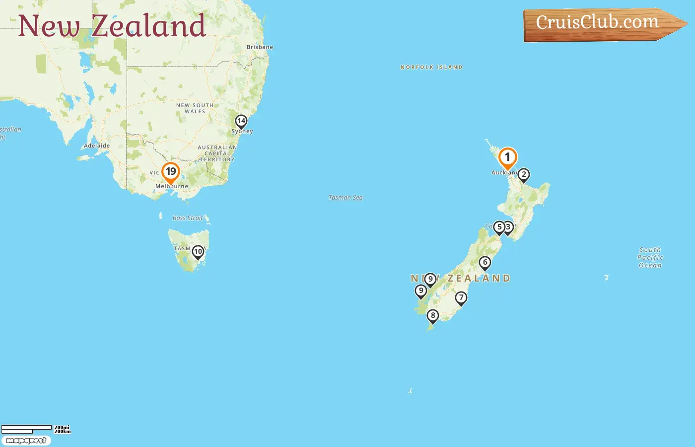 Cruise in the New Zealand from Auckland to Melbourne aboard Silver Moon ship with visits to New Zealand and Australia for 19 days