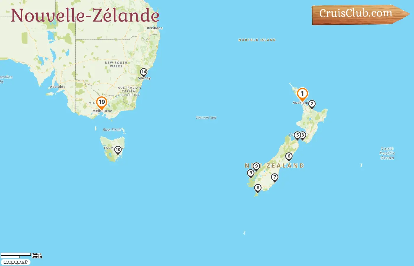 Croisière en Nouvelle-Zélande de Auckland à Melbourne à bord du navire Silver Moon avec des visites en Nouvelle-Zélande et en Australie pendant 19 jours