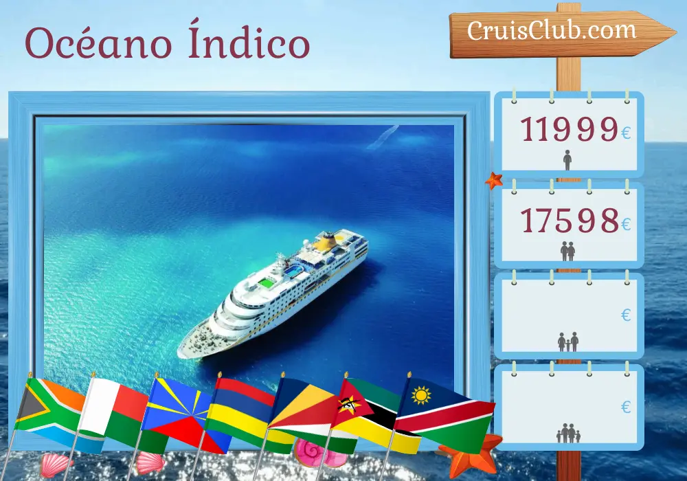 Crucero por el Océano Índico desde Ciudad del Cabo hasta Walvis Bay a bordo del buque MS Hamburg con visitas a Sudáfrica, Madagascar, Reunión, Mauricio, Seychelles, Mayotte, Mozambique y Namibia durante 38 días