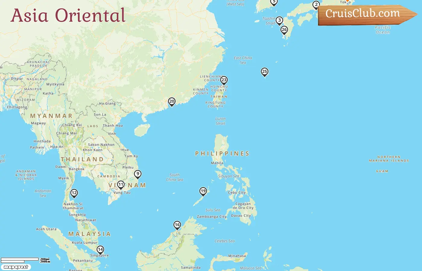 Crucero en Asia Oriental desde Tokio a bordo del barco Costa Serena con visitas a Japón, Corea del Sur, Hong Kong, Vietnam, Tailandia, Singapur, Brunei Darussalam, Filipinas y Taiwán durante 29 días