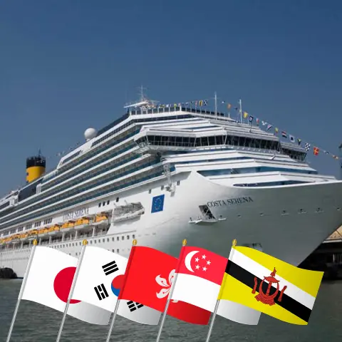 Cruise in the East Asia from Tokyo aboard Costa Serena ship with visits to Japan, South Korea, Hong Kong, Viet Nam, Thailand, Singapore, Brunei Darussalam, Philippines, and Taiwan for 29 days
