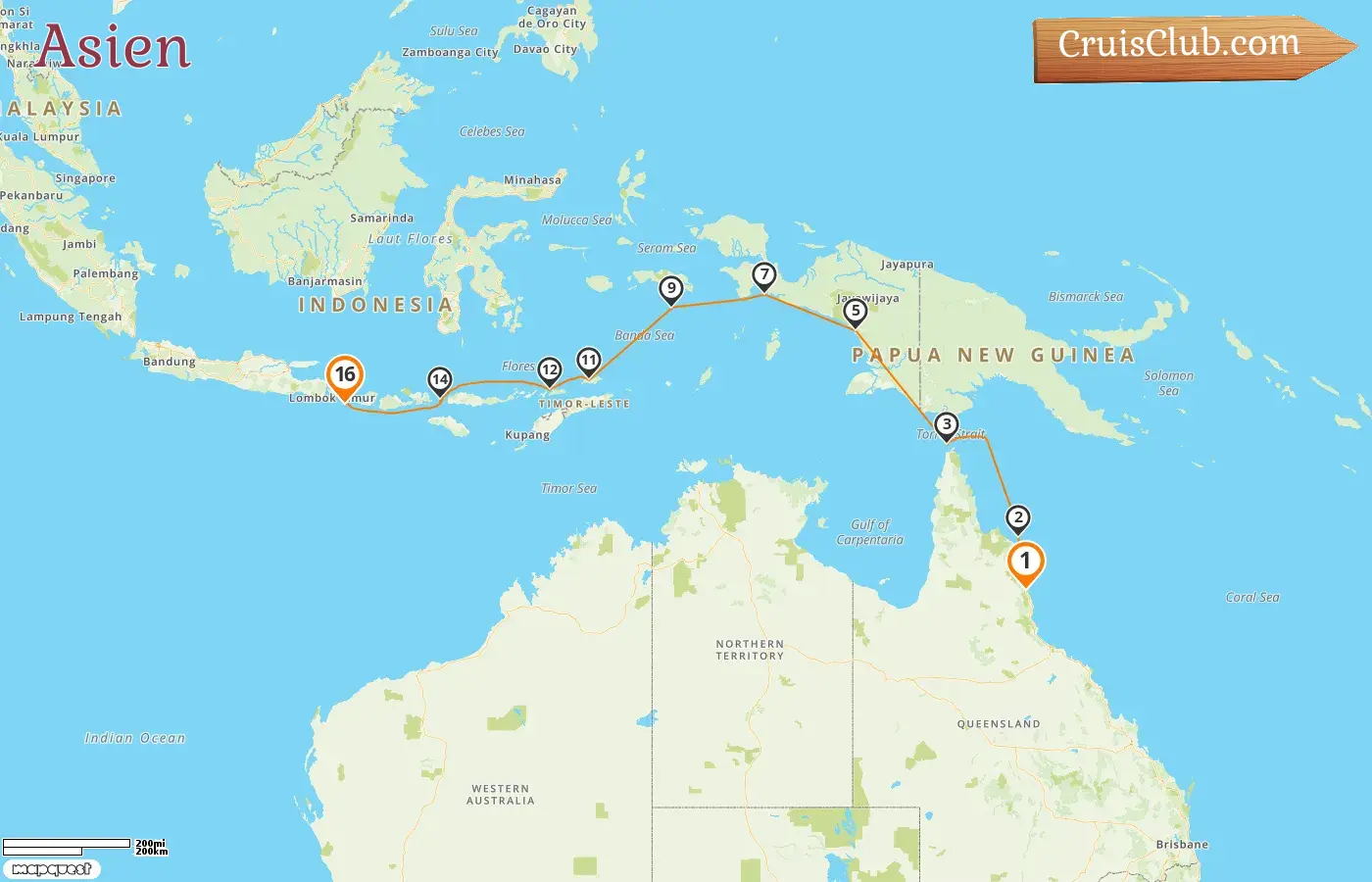 Kreuzfahrt in Asien von Cairns nach Benoa an Bord des Schiffs Le Jacques Cartier mit Besuchen in Australien und Indonesien für 16 Tage