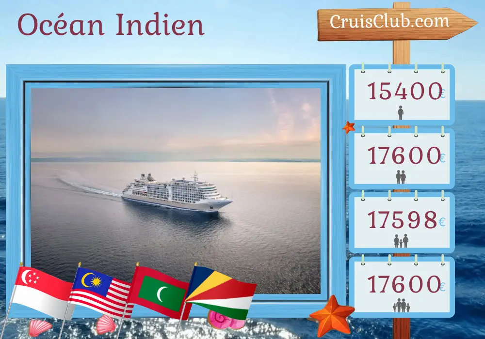 Croisière dans l`océan Indien de Singapour à Mahé à bord du navire Silver Dawn avec des visites à Singapour, en Malaisie, en Thaïlande, au Sri Lanka, aux Maldives et aux Seychelles pendant 17 jours
