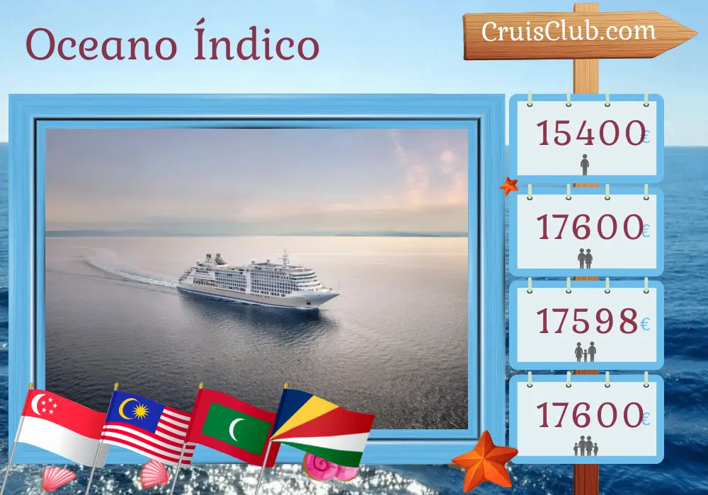 Cruzeiro no Oceano Índico de Singapura a Mahé a bordo do navio Silver Dawn com visitas a Singapura, Malásia, Tailândia, Sri Lanka, Maldivas e Seychelles por 17 dias