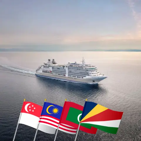 Cruise in the Indian Ocean from Singapore to Mahé aboard Silver Dawn ship with visits to Singapore, Malaysia, Thailand, Sri Lanka, Maldives, and Seychelles for 17 days