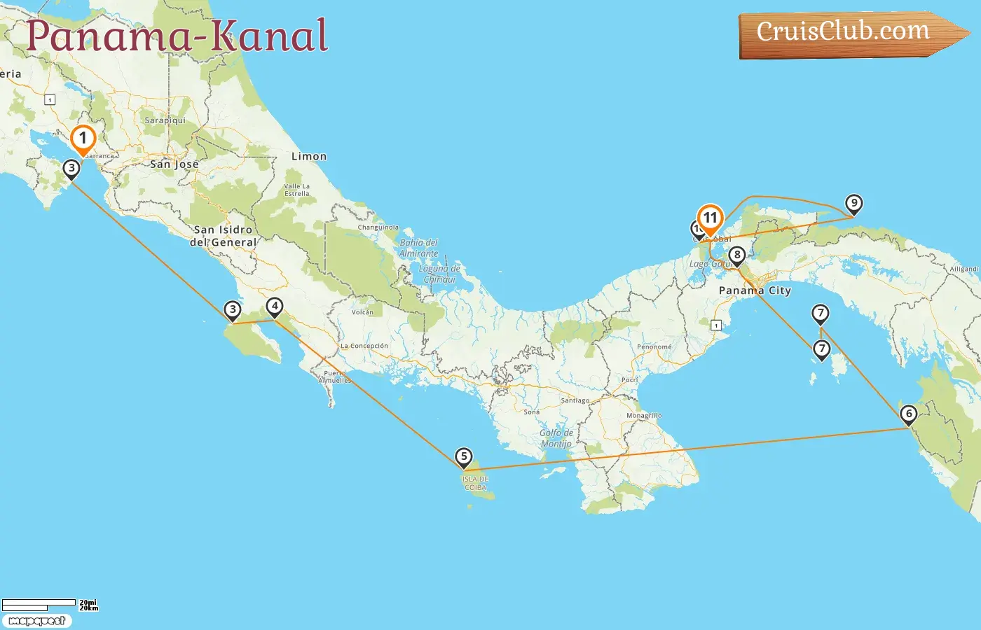 Kreuzfahrt im Panamakanal von Puntarenas nach Christopher an Bord des Schiffes Le Champlain mit Besuchen in Costa Rica und Panama für 11 Tage