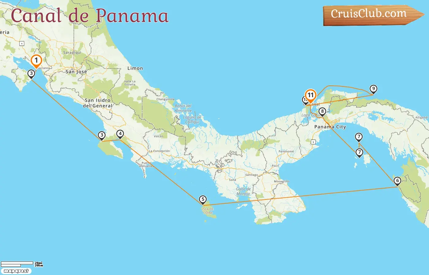 Croisière dans le canal de Panama de Puntarenas à Christopher à bord du navire Le Champlain avec des visites au Costa Rica et au Panama pendant 11 jours