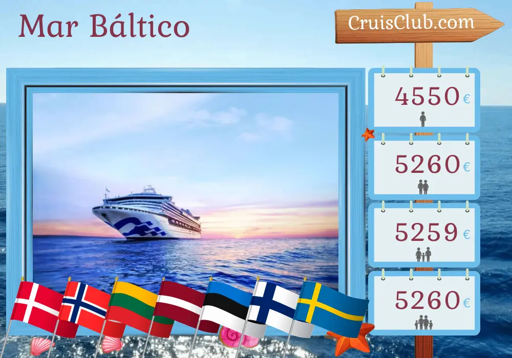 Cruzeiro no Mar Báltico a bordo do navio Sapphire Princess com visitas à Dinamarca, Noruega, Polônia, Lituânia, Letônia, Estônia, Finlândia e Suécia por 13 dias
