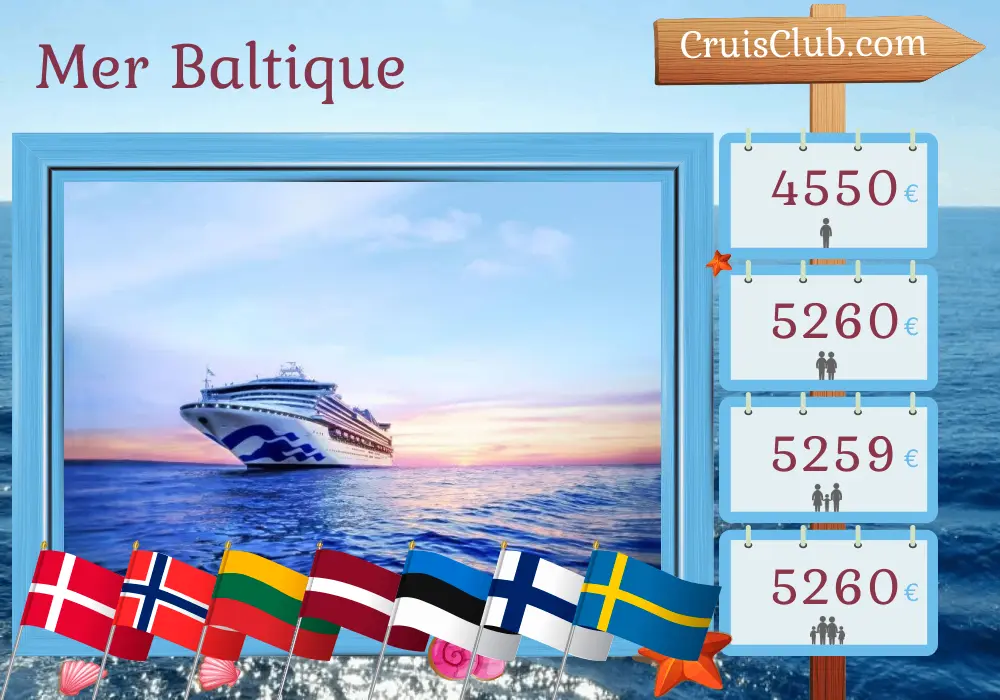 Croisière en mer Baltique au départ de Copenhague à bord du navire Sapphire Princess avec des visites au Danemark, en Norvège, en Pologne, en Lituanie, en Lettonie, en Estonie, en Finlande et en Suède pendant 13 jours