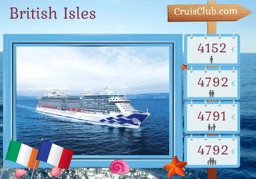 Cruise in the British Isles from Southampton aboard Majestic Princess ship with visits to Ireland and France for 13 days