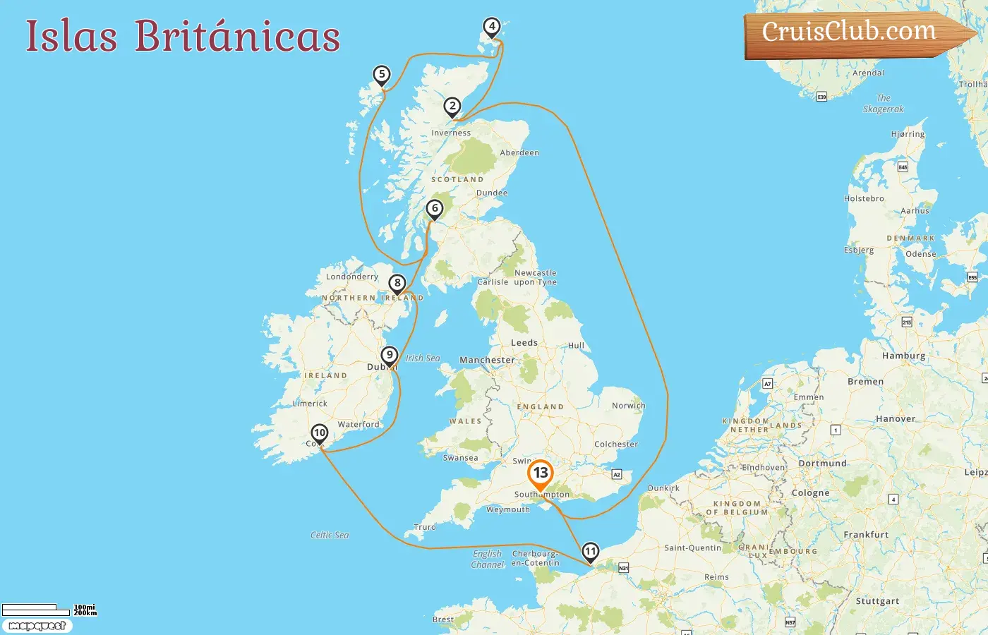Crucero por las Islas Británicas desde Southampton a bordo del barco Majestic Princess con visitas a Irlanda y Francia durante 13 días
