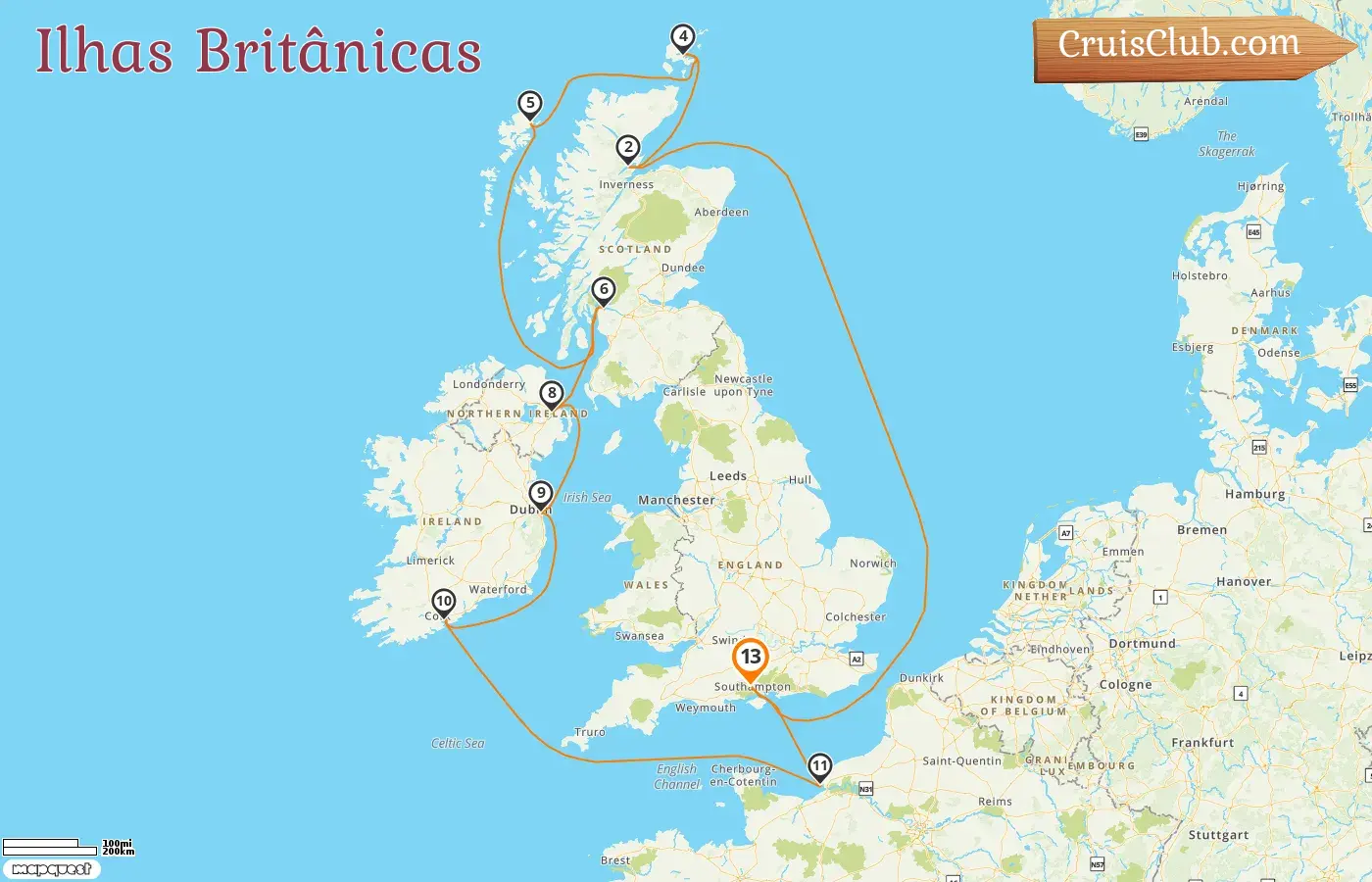Cruzeiro pelas Ilhas Britânicas saindo de Southampton a bordo do navio Majestic Princess com visitas à Irlanda e França por 13 dias