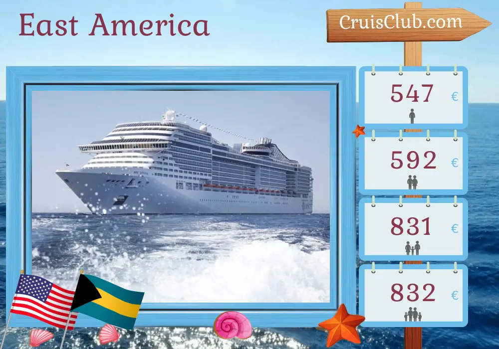 Cruise in the East America from Miami aboard MSC Divina ship with visits to USA and Bahamas for 4 days