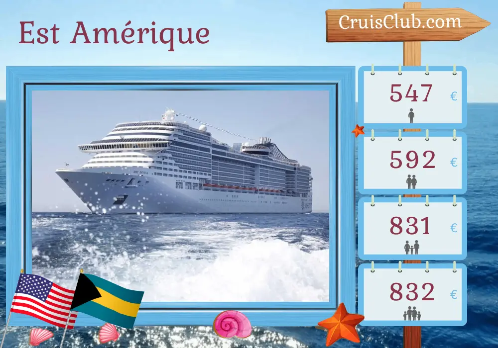 Croisière dans l`Est des États-Unis au départ de Miami à bord du navire MSC Divina avec des visites aux États-Unis et aux Bahamas pendant 4 jours