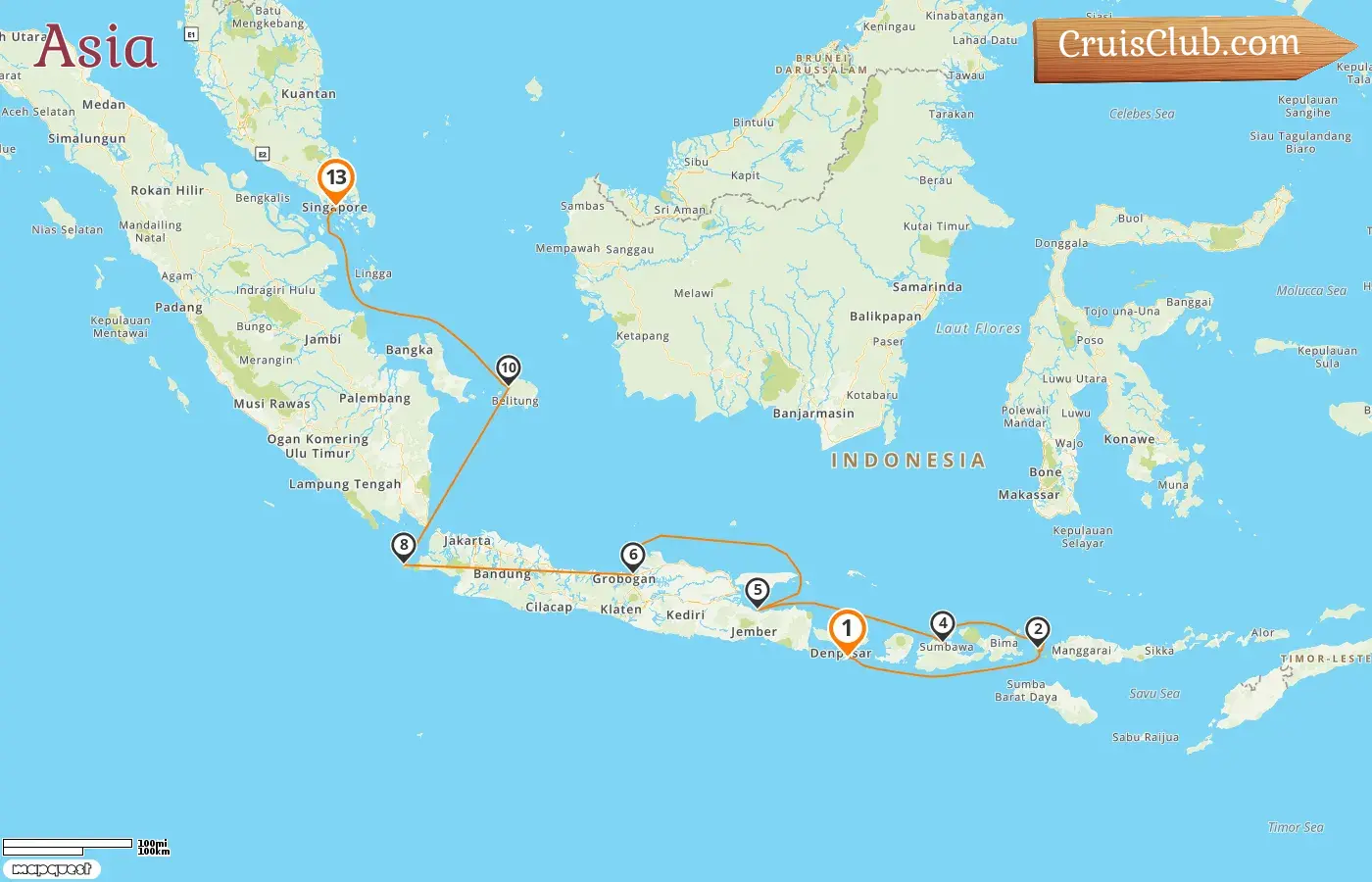 Crucero en Asia de Benoa a Singapur a bordo del barco Le Soléal con visitas a Indonesia y Singapur durante 13 días