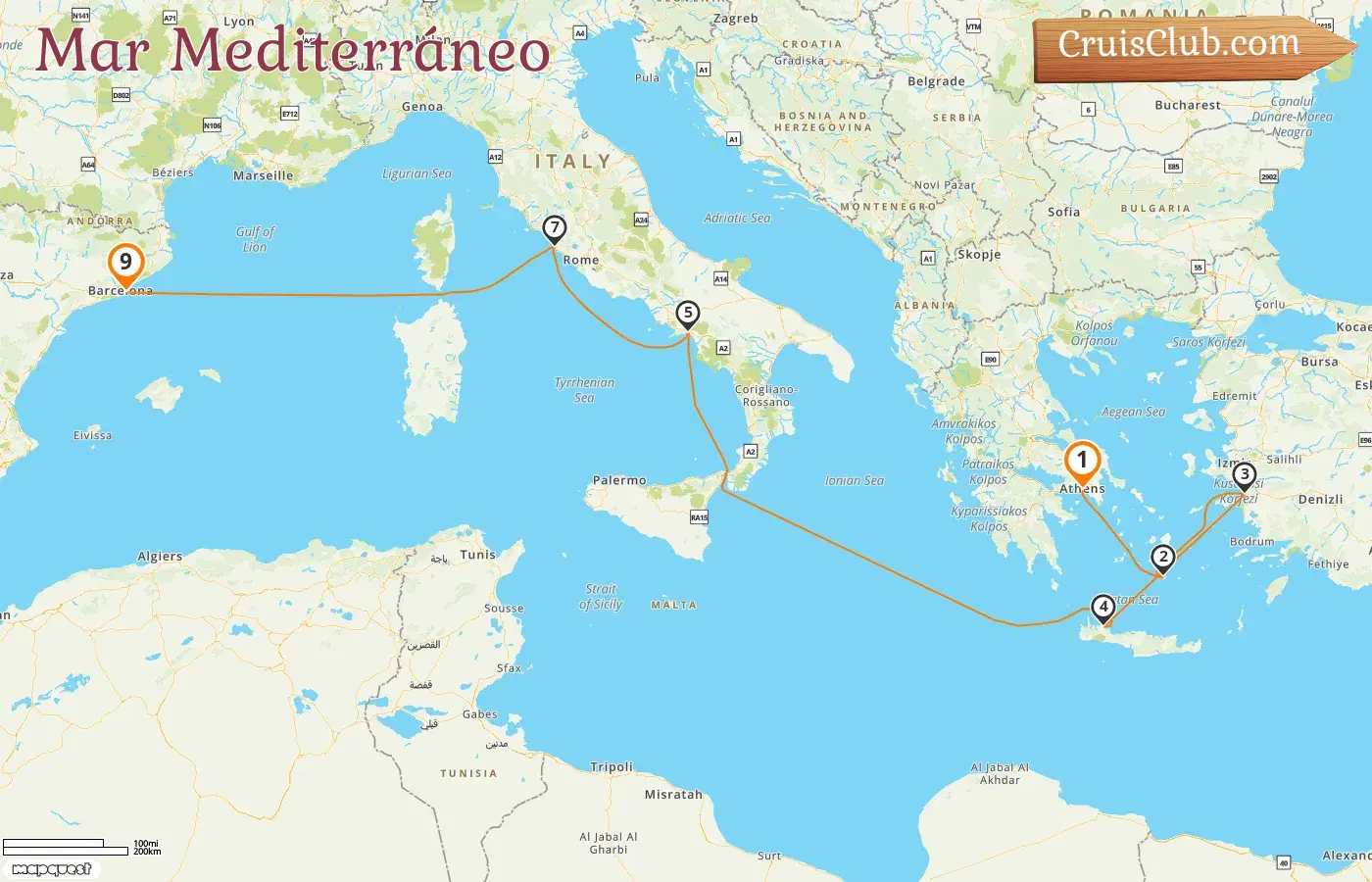 Crucero en el Mediterráneo de El Pireo a Barcelona a bordo del barco Rhapsody of the Seas con visitas a Grecia, Turquía, Italia y España durante 9 días